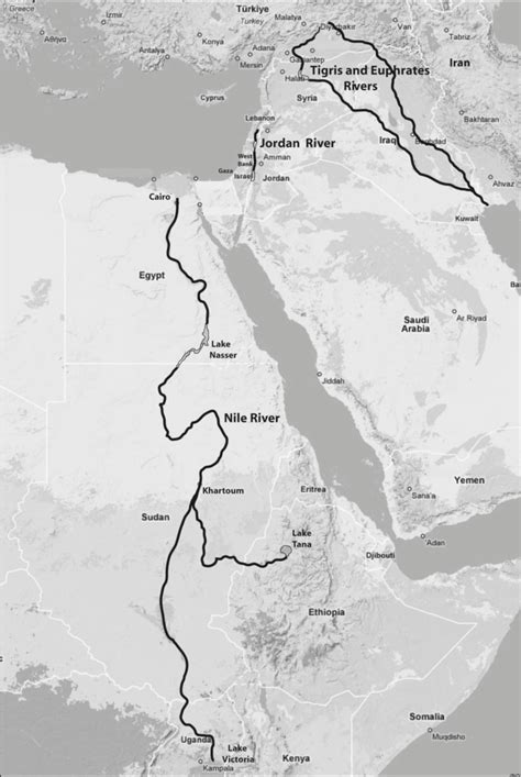 nile and euphrates river map